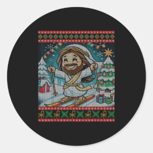 Skifahren Jesus Alles Gute zum Geburtstag Christli Runder Aufkleber