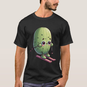 Skifahren Kaktus Süß Alpen Schnee Kawaii Cartoon T-Shirt