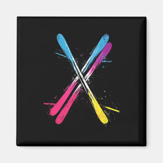 Skifahren, Lebendiges Design, Gekreuzte Skier Magnet