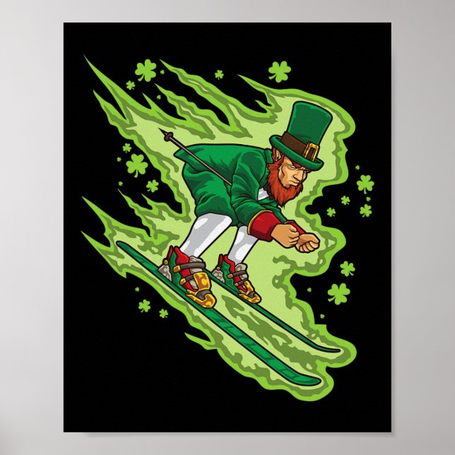Skifahren Leprechaun - Irische Wintersportarten -  Poster (Vorne)