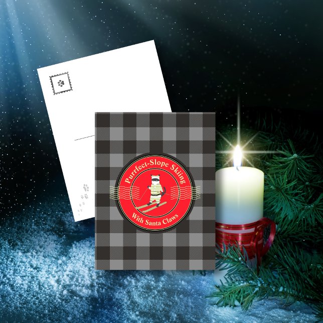 Skifahren mit dem Weihnachtsmann Postkarte (Purrfect-Slope Skiing with Santa Claws Postcard)