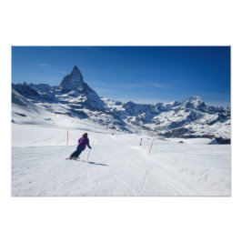 Skifahren mit Matterhorn in Zermatt, Schweiz Fotodruck