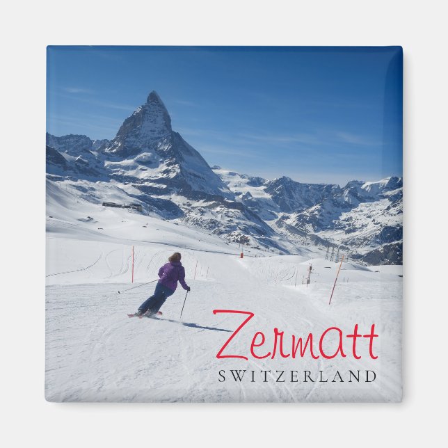 Skifahren mit Matterhorn in Zermatt, Schweiz Magnet (Vorne)