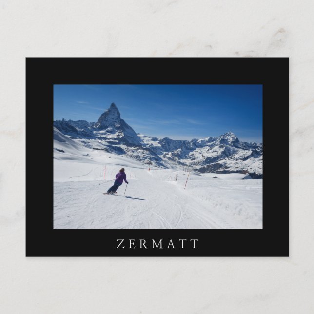 Skifahren mit Matterhorn in Zermatt, Schweiz Postkarte (Vorderseite)