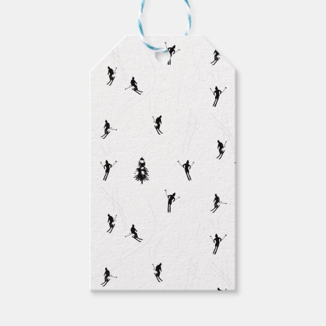 Skifahren Modernes Thema Schwarz-Weiß-Skifahrer Geschenkanhänger (Vorderseite)