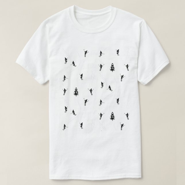 Skifahren Modernes Thema Schwarz-Weiß-Skifahrer T-Shirt (Design vorne)