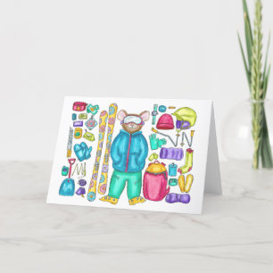 Skifahren Pika Gear Spread Wasserfarbkarte Dankeskarte