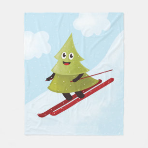 Skifahren Pine Tree Niedlicher Schneesport Winter Fleecedecke