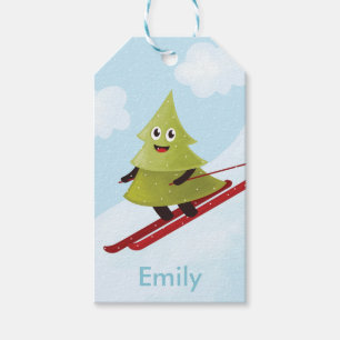 Skifahren Pine Tree Niedlicher Schneesport Winter Geschenkanhänger