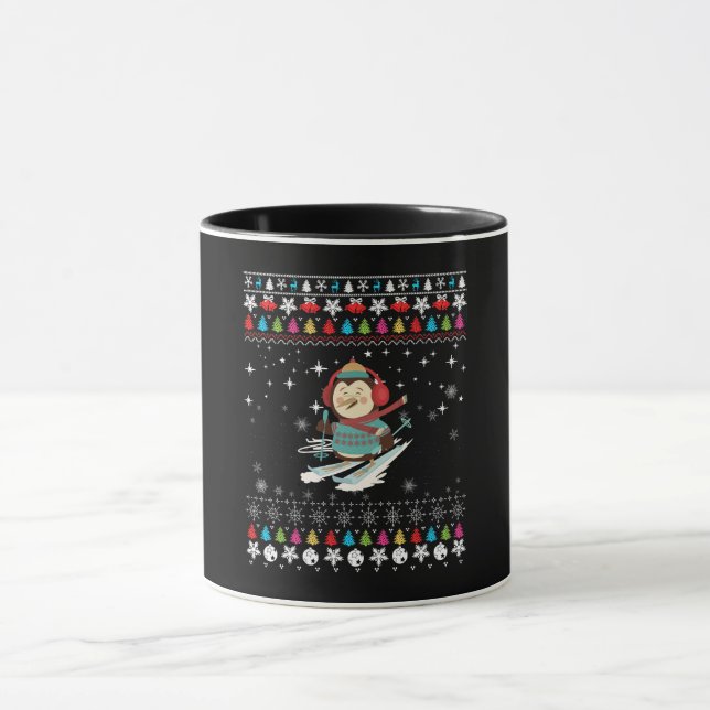 Skifahren Pinguin Weihnachten Tasse (Zentrum)