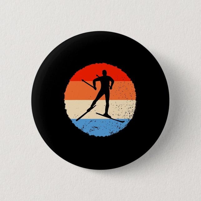Skifahren Retro Langläufer  Button (Vorderseite)