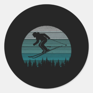 Skifahren Retro Skifahrer Berg Extreme Wintersport Runder Aufkleber