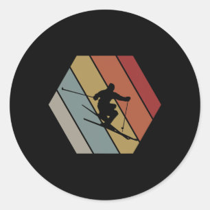 Skifahren Retro Vintage Winter Geschenk für Skifah Runder Aufkleber