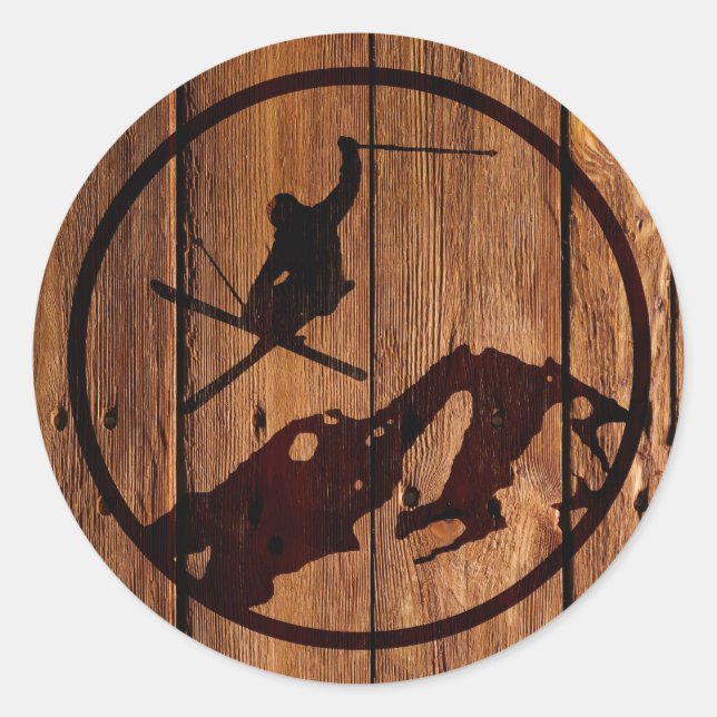 Skifahren Runder Aufkleber (Vorderseite)