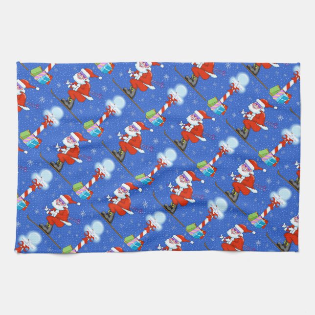 Skifahren Santas Weihnachtsküche Handtuch (Horizontal)