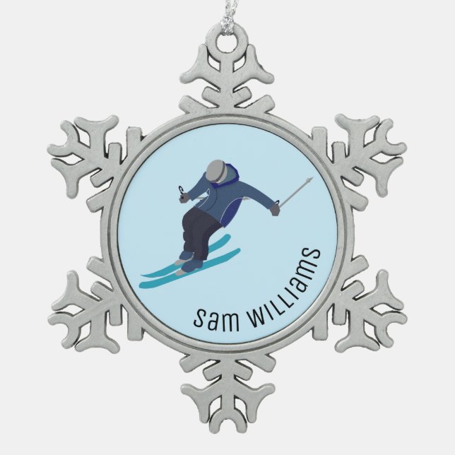 Skifahren Schneeflocken Zinn-Ornament (Vorderseite)