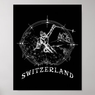 Skifahren Schweiz Vintage Schneesport Urlaub Poster