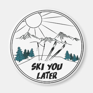 Skifahren Sie später in einem sonnigen Ski Pub Magnet