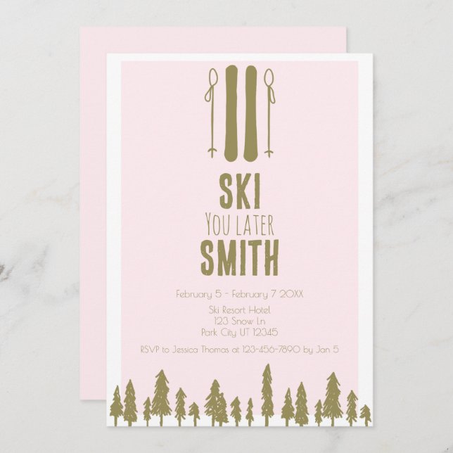 Skifahren Sie später Winter Junggeselinnen-Abschie Einladung (Vorne/Hinten)