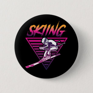Skifahren Ski Retro 80er 90er Skifahrer Retro Vint Button