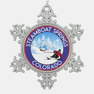 Skifahren Ski-Steamboat Springs Colorado Schneeflocken Zinn-Ornament
