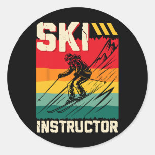 Skifahren Skilehrer Skipiste Lustiger Trainer _1  Runder Aufkleber