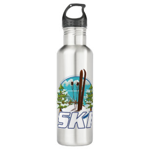 Skifahren, Skiposter-Logo. Edelstahlflasche