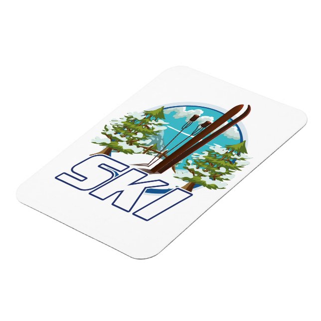 Skifahren, Skiposter-Logo. Magnet (Linke Seite)
