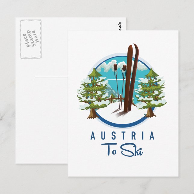 Skifahren, Skiposter-Logo. Postkarte (Vorne/Hinten)