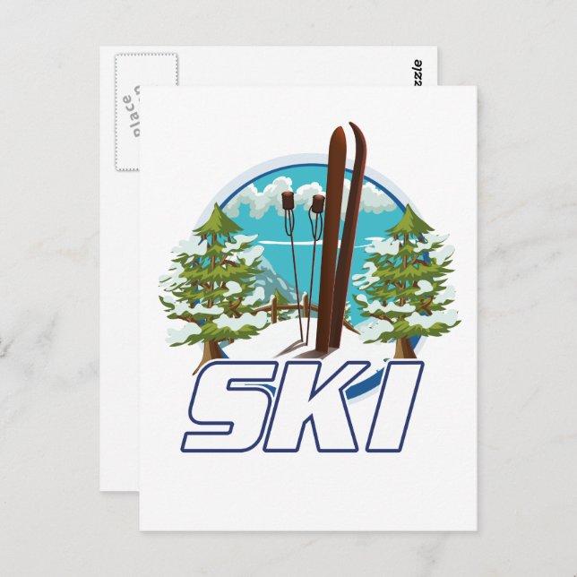 Skifahren, Skiposter-Logo. Postkarte (Vorne/Hinten)