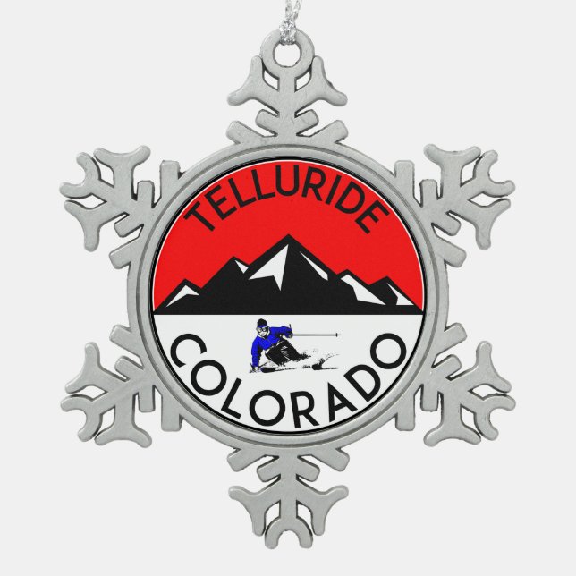 Skifahren-Tellurid-Colorado-Ski Schneeflocken Zinn-Ornament (Vorderseite)