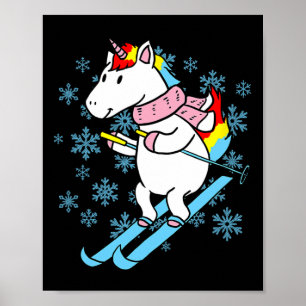 Skifahren Unicorn Shirt Einhorn Poster