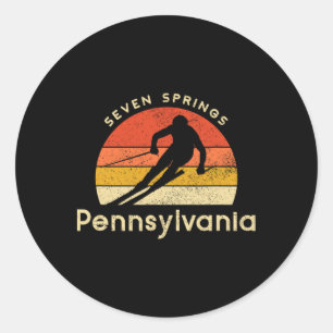 Skifahren Vintage Seven Springs Pennsylvania Berg Runder Aufkleber