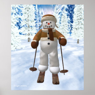 Skifahren Vintager Schneemann Poster