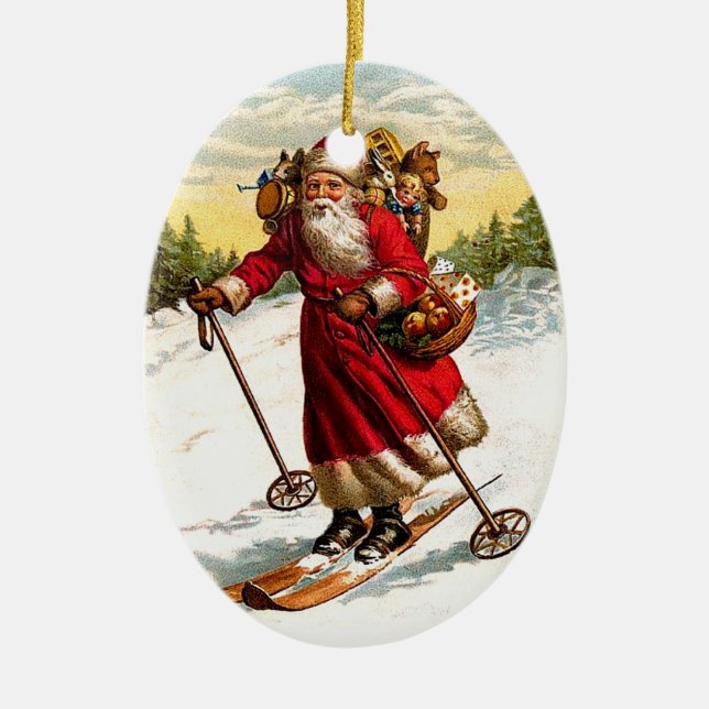Skifahren Weihnachtsmann Keramik Ornament (Vorne)
