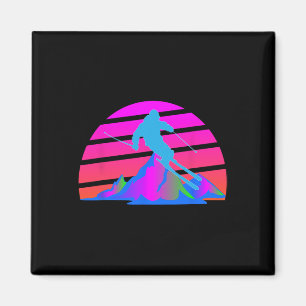 Skifahren Winterskier 80er 90er Retro Rosa Piste Magnet