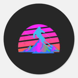 Skifahren Winterskier 80er 90er Retro Rosa Piste Runder Aufkleber