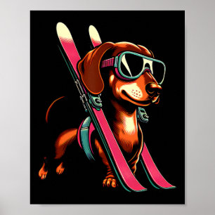 Skifahren Wurst Hund Berg Winter Brille Stil  Poster