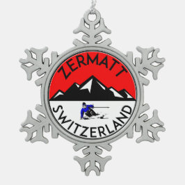 Skifahren Zermatt die Schweiz Ski Schneeflocken Zinn-Ornament