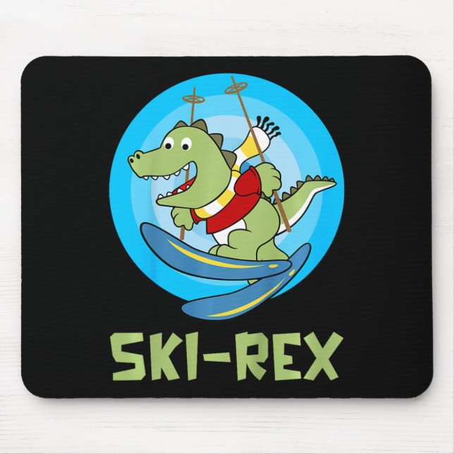 Skifahrende Kinder Ski-rex Lustiger Dino Kleinkind Mousepad (Vorne)