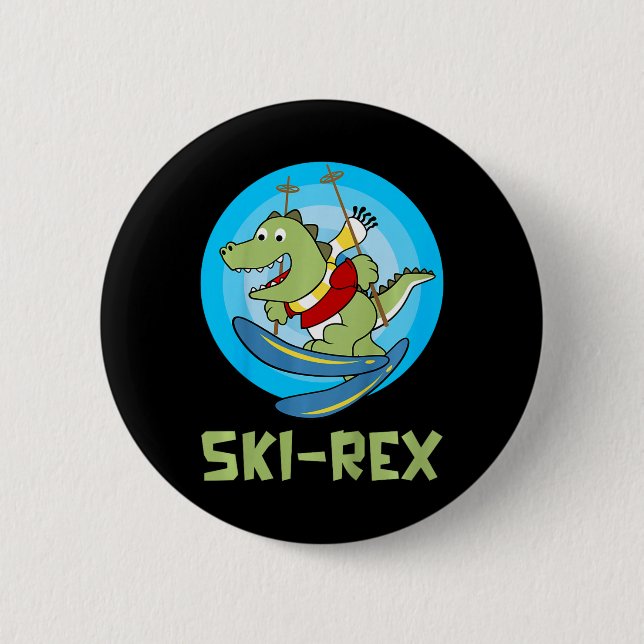 Skifahrende Kinder Ski-rex Lustiger Dino Klekind L Button (Vorderseite)