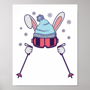 Skifahrender Hase mit Schutzbrille und Skimütze Wi Poster