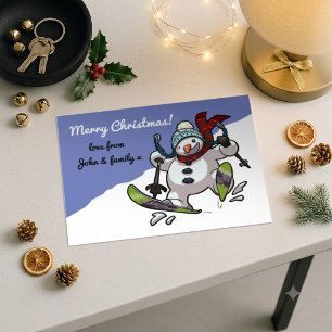 Skifahrender Schneemann Frohe Weihnachten! Botscha Feiertagspostkarte