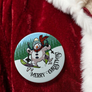 Skifahrender Schneemann Frohe Weihnachten! Sockenf Button