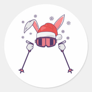 Skifahrender Weihnachtsmann-Hase mit Weihnachtsman Runder Aufkleber