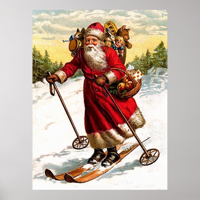 Skifahrender Weihnachtsmann Poster (Vorne)