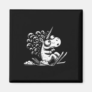 Skifahrendes Einhorn Lustiger Schneebehang Magnet