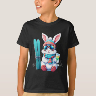 Skifahrendes Kaninchen mit Schutzbrille, Schal, Hu T-Shirt