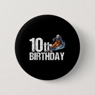 Skifahrer 10. Geburtstag Ski Junge Mädchen 10. Geb Button