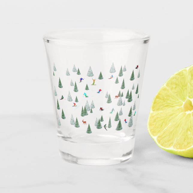 Skifahrer Abfahrtski-Illustration  Schnapsglas (Vorderseite)